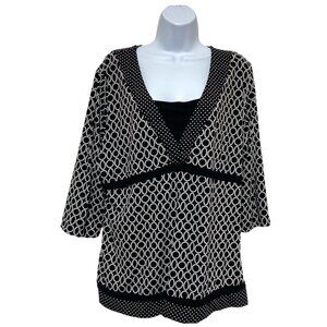 JM Collection-Women's XL Pullover Top Half Sleeve V-Neckline Multi-Color Nylon